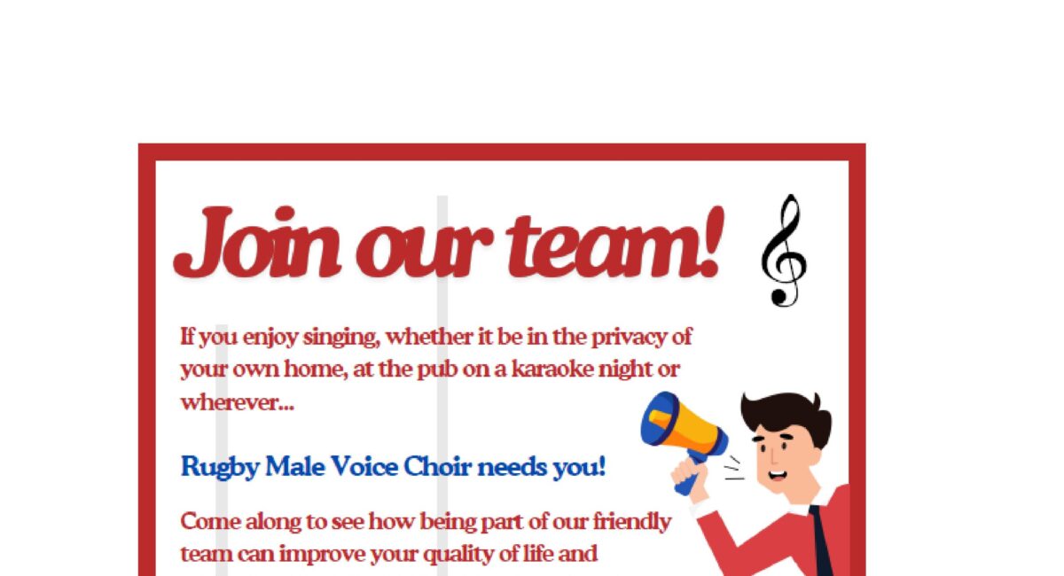 Rugby Male Voice Choir – Open Evening – Monday 20th January – St Georges Church Hall CV22 5HR